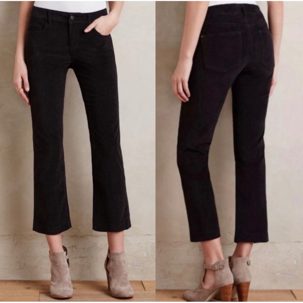Pilcro Anthropologie Black Corduroy Kick Flare Cropped Pants Size 28